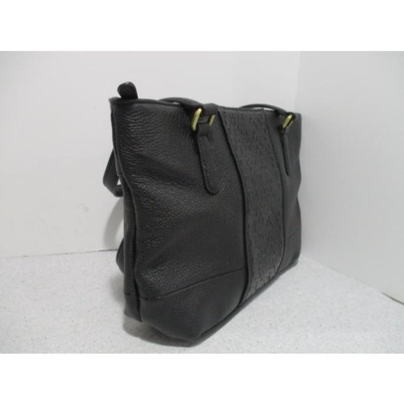 *Giani Bernini Black Pebbled Leather Center Woven Panel Satchel - Picture 2 of 4